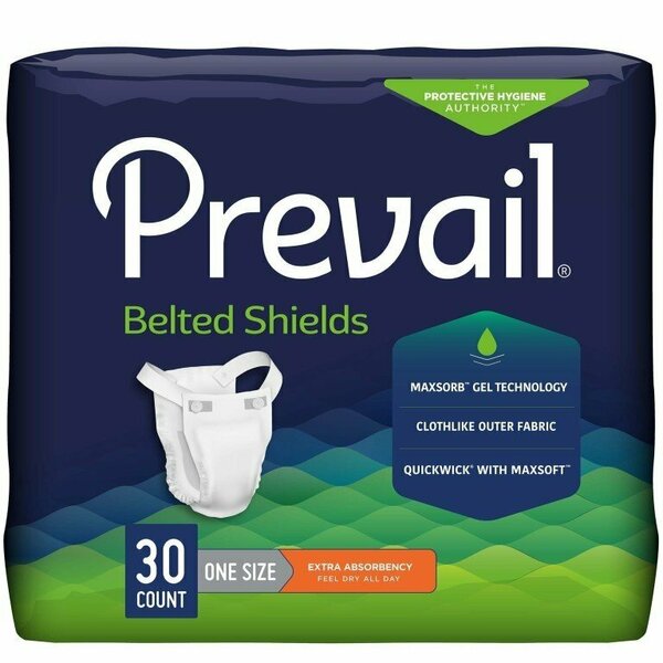 Prevail Belted Shields Extra Incontinence Belted Undergarment, One Size Fits Most, 30PK PV-324